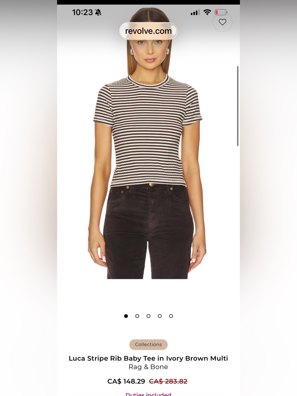 Rag & Bone Luca T-Shirt ribbed Baby Tee red white stripes XS - Picture 3 of 3